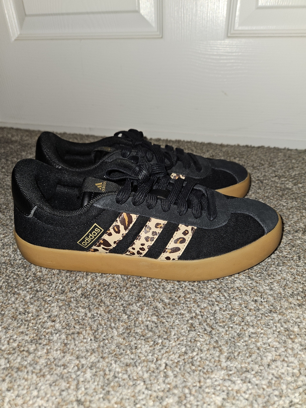 adidas Women’s Black Leopard-Striped Casual Sneakers